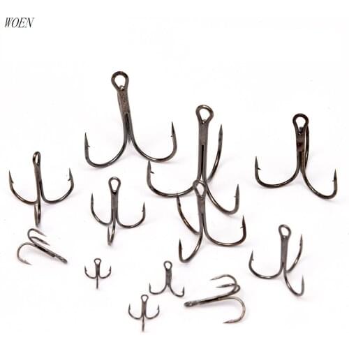 WOEN High-carbon steel treble hooks 1#--12# 100PC/box Barbed Anchor hook Fishing gear