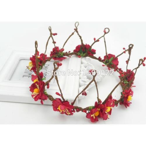 Vintage Qeen Tiara Flower Crown for Wedding Rustic Bridal Head Wreath Cherry Blossom Pip Berries Rattan Headband Photo Props