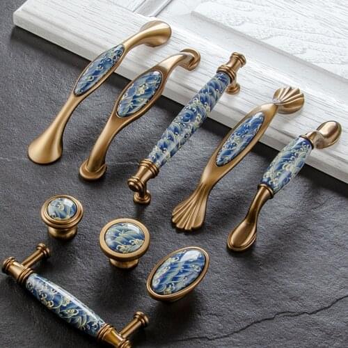 Vintage Blue Wave Ceramic Pulls Modern Furniture Handles Drawer Knobs and Handles Kitchen Cabinet for Furniture Decor Hardware