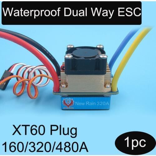 1PC 160A/320A/480A Waterproof Dual Way ESC with XT60 Plug Water Cooling Fan Cooled Electronic Speed Controller for RC Boat/Car