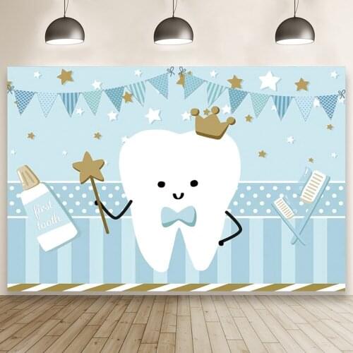 Remember My First Tooth Blue and Pink Theme Background Photography Baby Shower Birthday Backdrop Banner Studio Photo Wallpaper