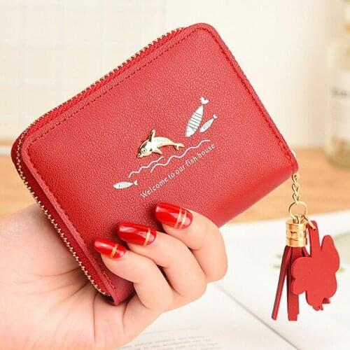 Women Wallets Cute Fish Lady Purses Woman Short Tassels Zipper Coin Purse Cards Holder Wallet Bags Pocket Flap Moneybags Pouch