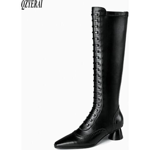 2021 Winter New style Genuine leather Knee high boots Women boots Fashion boots pointed Female boots warm Women shoes