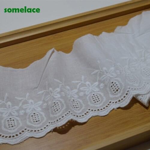 3Yds/Lot 11cm Wide White Cotton DIY Lace Fabric Pattern, Embroidered Floral DIY Lace Fabric 2020031906