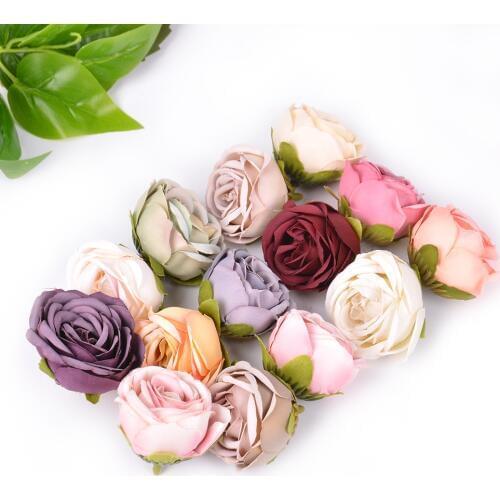4CM Silk Roses Artificial Flower Head Bud Fake Flowers DIY Garland Scrapbook Bride Mariage Decor for Wedding Home Decoration