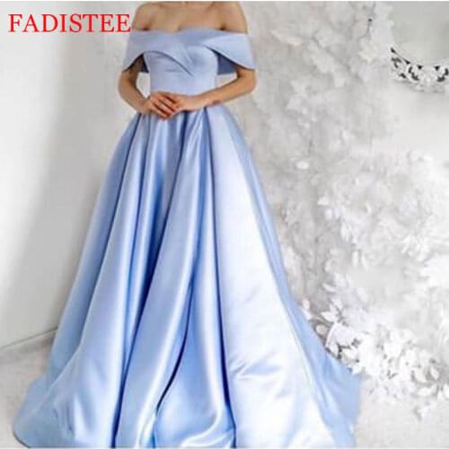 Sky Blue Satin Off The Shoulder Prom Dress Evening Party Gowns Robes De Soirée Платья для выпускного Robe De Soirée De Mariage