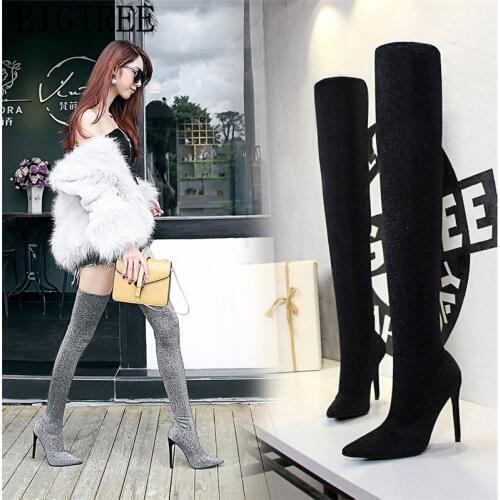 Glitter boots shoes over the knee boots botines mujer 2019 stletto high heels boots cuissardes sexy talons hauts tacones 125-1