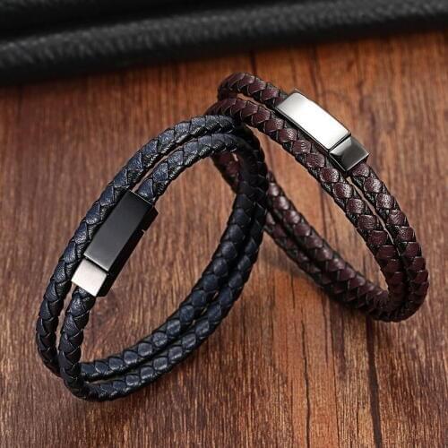 XQNI Chain Bracelet Men Genuine Leather Bracelets Fashion Leather Bracelet for women Male Magnet Stainless Steel Rope Bracelets