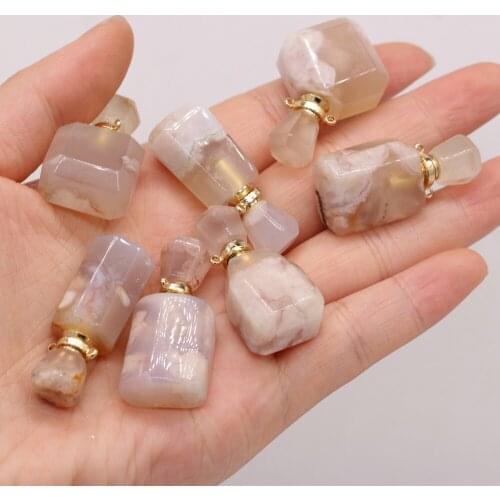 1pcs Natural Cherry Blossom Agates Stone Perfume Bottle Necklace Pendant Essential Oil Diffuser Necklace Elegant Women Love Gift