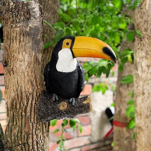 Simulation Animal Statue Tree Hanging Toucan Raccoon Art Resin Crafts Sculpture Ornaments Home Outdoor Garden Festival Decoratio