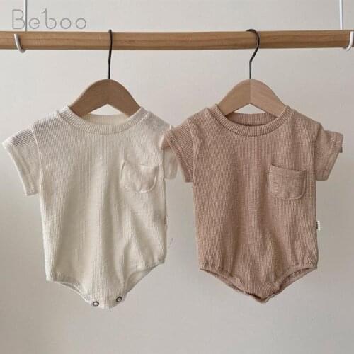 Newborn Baby Bodysuit Summer Infant Girls Short Sleeve Jumpsuit Korean Style Solid Color Pure Cotton Unisex Climbing Clothing