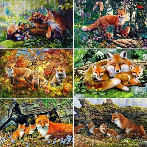MomoArt Full Square Diamond Painting Fox Cross Stitch 5D DIY Diamond Embroidery Animal Mosaic Art Home Decor Gift