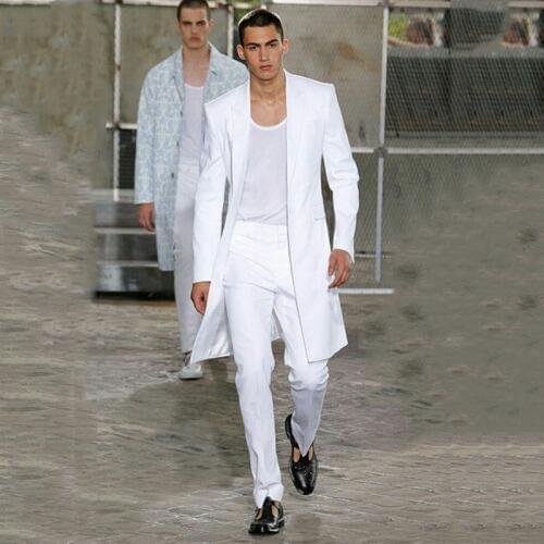 Summer Long Jacket Trousers Groom Tuxedos Wedding Suits for Men Peaked Lapel Blazers 2Piece Coat Pants Prom Party Costume Homme