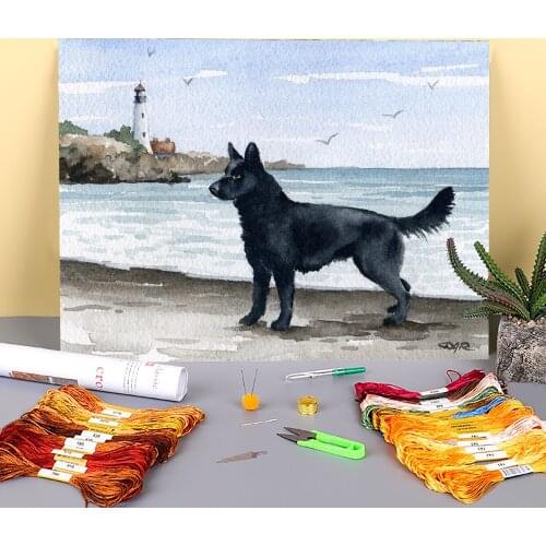 Animal German Shepherd Printed Fabric 11CT Cross Stitch Set Embroidery DMC Threads Handiwork Painting Knitting Sewing Adults