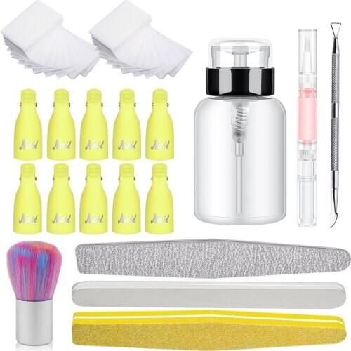 Nail Polish Remover Tools Set Gel Polish Remover Cleaner Clip Cap Remover Wipes Lint-Free Nail Polish Cotton Cuticle Pusher Care