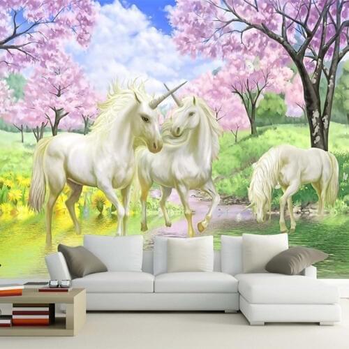 Dream Cherry Unicorn TV Background Murals 3D Wall Murals Wallpapers Living Room Bedroom Home Decor 3D Room Wall Papers Landscape