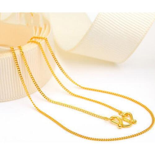 New Solid Real 999 24K Yellow Gold Chain Women Curb Link Necklace 16.5inch