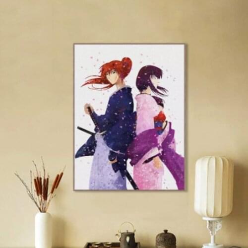 Watercolor Japanese Anime Samurai Rurouni Kenshin Poster Print Nordic Romatic Wall Art Home Deco Canvas Painting Frame