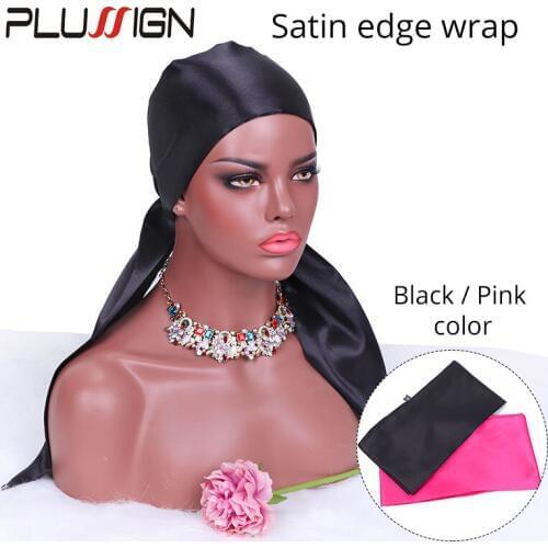 Plussign New Satin Edge Scarf Black Pink Wig Grip Headband Satin Edge Laying Scarf Silk Wig Wrap Grip Band For Hair 6Pcs/Lot