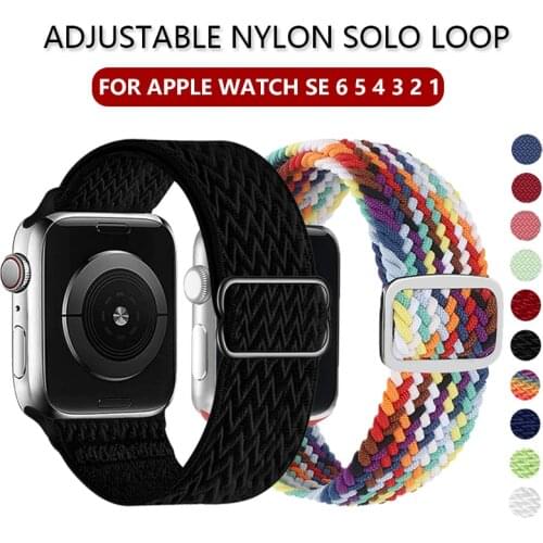 Adjustable Strap for Apple Watch Band 44mm 40mm 38mm 42mm Braided Elastic Solo Loop Nylon Fabric Bracelet IWatch Series 4 5 6 Se