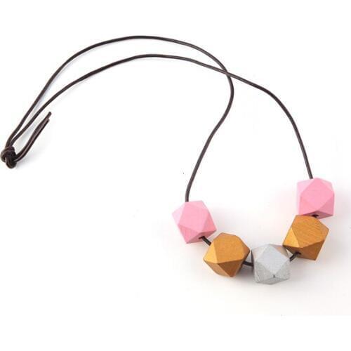 SANSHOOR Rainbow Color DIY Good Wood Hip Hop Wooden Womens Geometric Pendant Necklace Long Chain Necklaces Pendants Women