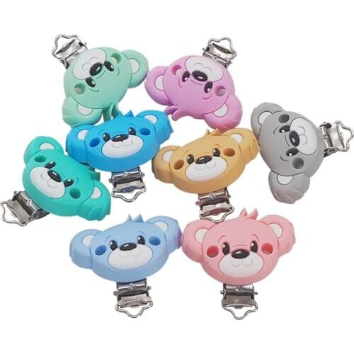 Chenkai 50PCS Cute Bear Silicone Pacifier Clip Animals holder Teethers For DIY Baby Nursing Soother Clips Chains Accessories