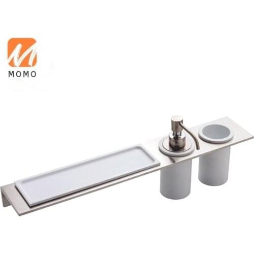 Stainless steel glass holder shelf for bathroom accessories shelf wall mounted with liquid soap dispenser