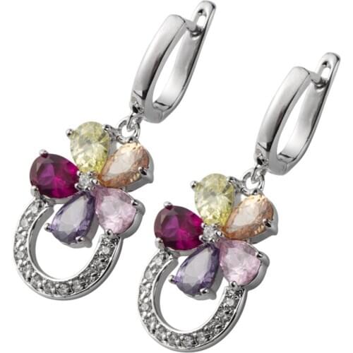 Fleure Esme Engagement Wedding flower Earrings For Women Men Pink Purple Morganite Peridot Cubic Zirconia Rhodium Plated R506