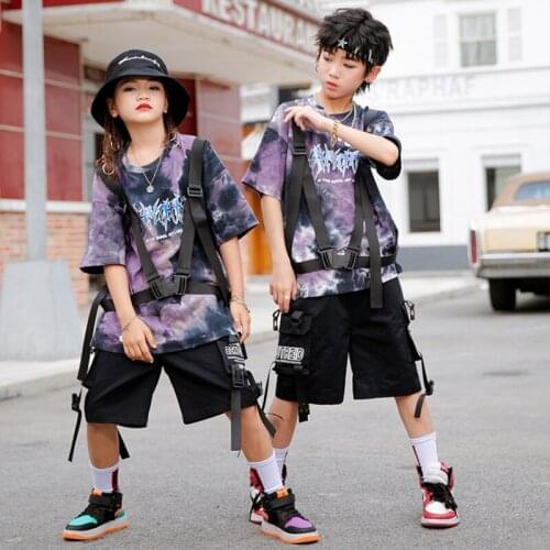 Tie-dye Street Dance Outfit Kids Clothes Rave Clothing Hip Hop Dancewear Designer Clothes Festival Outfit Stage Costume DL7985