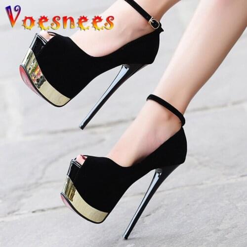 Fashion Platform Women Pumps Sans talons Concise Solid High Heels 18cm Wedding Shoes Womens Peep Toe Shallow Sexy Party Shoes