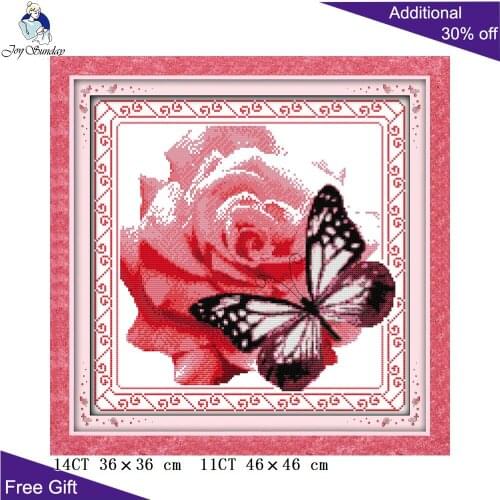 Joy Sunday Flower Over Butterfly Embroidery H266 14CT 11CT Stamped and Counted Home Decoration Flower And Butterfly Cross Stitch