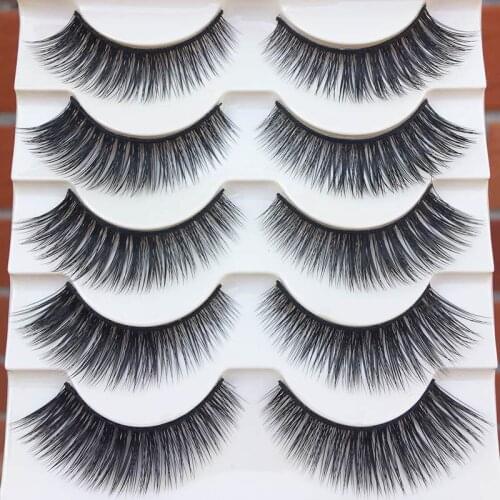 YOKPN Handmade False Eyelashes Natural Acrylic False Eyelashes Eye-Tailed Long Thick Eyelashes Stage Makeup Cross Lashes 5 Pairs