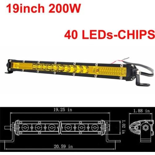Yellow Ultra Slim 20'' 200w Single Row LED Work Light Bar Offroad Truck Amber