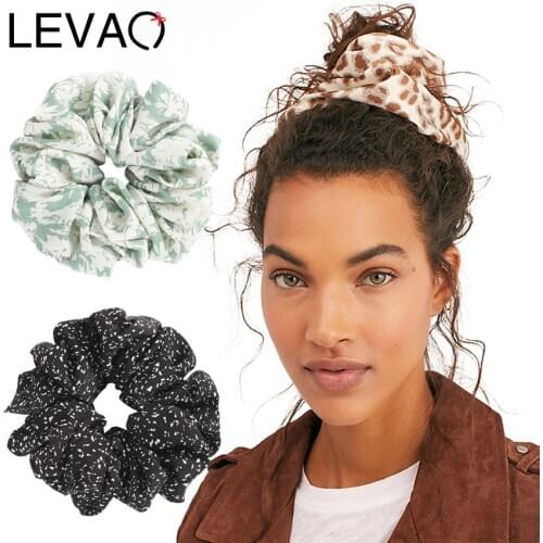Levao Printing Ruched Elastic Hair Band Large Scrunchies Dot Elastic Hair Ring Ponytail Holder Women Hair Rope Hair Accessories