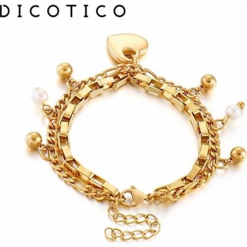 Imitation Pearl Beads Stainless Steel Ball Heart Bracelets For Women Double Chain Lobster Charm Bracelet Jewelry Wholesale Items