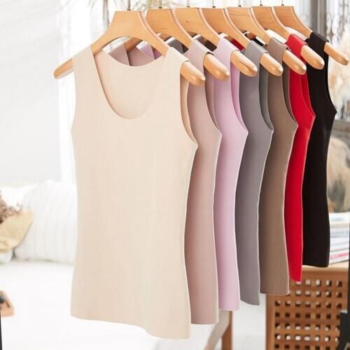 M-4XL Women Winter Solid Color Sleeveless Seamless Thermal Vest Plush Basic Tank Top Sleeveless Camisole women clothing