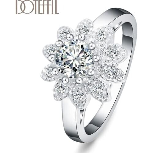 DOTEFFIL 925 Sterling Silver Sunflower AAA Zircon Ring For Women Fashion Wedding Engagement Party Gift Charm Jewelry