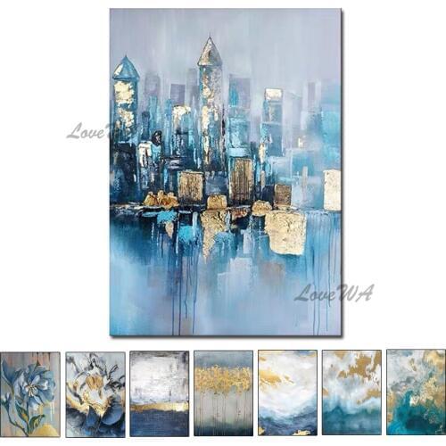 Gold Foil Abstract City Scenery Art 100% Hand Painted Oil Painting Art Wall Canvas Paintings Wall Decor For Living Room Decor