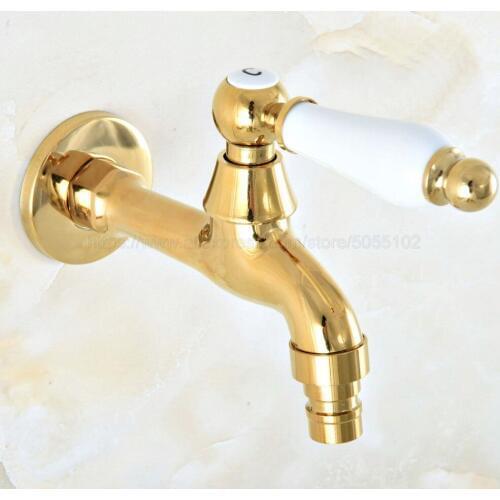 Golden Brass Single Cold Faucet/Washing Machine Tap Wall Mounted Bibcock Kitchen Sink Bathroom Basin Cold Tap zav150