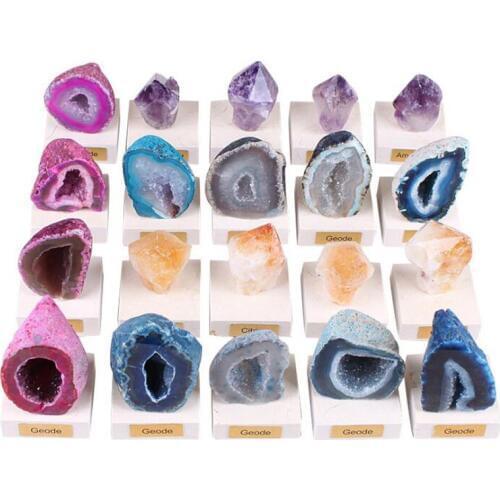 1pc Geode Agate Organic Material Crystal Stone Treasure Bowl Mineral Standard Decoration Collection Specimen Souvenir Agate