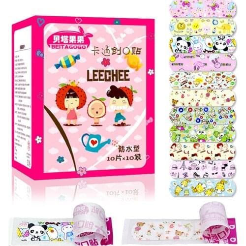 100Pcs Children Dreathable Waterproof Wound Patch Cartoon Waterproof Bandage Band-Aid Hemostatic Adhesive For Kids Baby things
