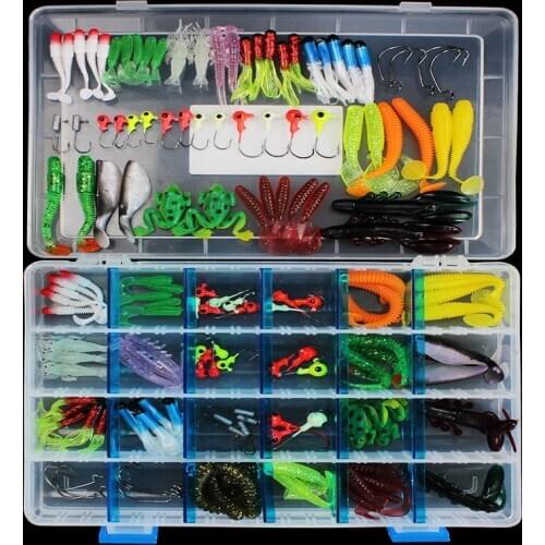 146PCS Luya Lead Hook Soft Bait Combination Set Bionic Fake Bait Road Soft Insect Bait Artificial Fake Bait Fishing Lures