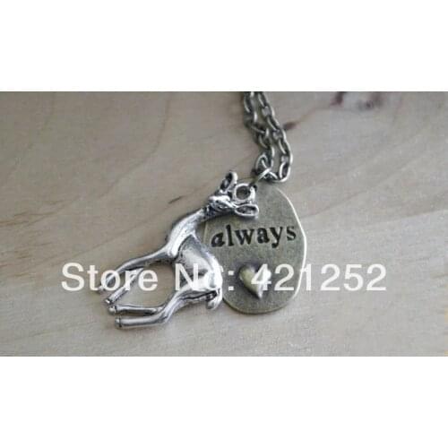20pcs/lot silver tone HP Inspired Necklace,Always, Snape and Lily Patronus Necklace,Bronze Deer Necklace,Love