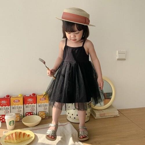 2021 Summer Baby Girls Sling Dress Korean Net Yarn Tutu Dress for Child Girl Kids Cute Lovely Princess Strap Dress Baby Clothing