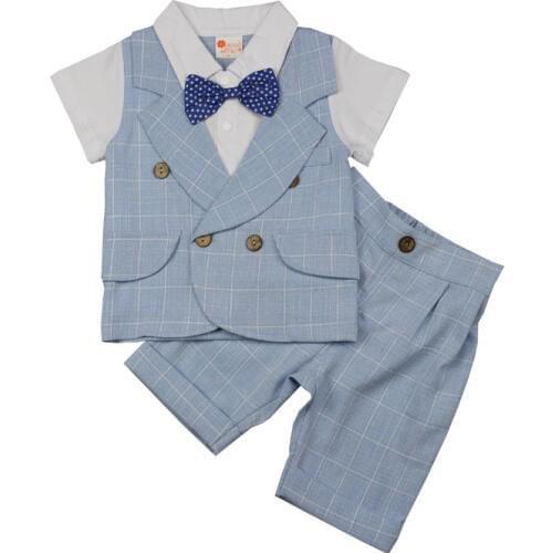 2019 New Fashion Summer Kids Short- Sleeve Clothes Plaid Pattern Suit Infant Boys Clothing Baby Boy Set Clothing