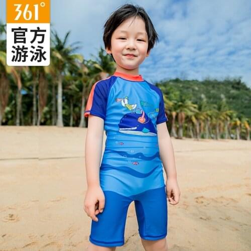 361 Cute Swimwear For Kids Boys Baby Childrens One-Piece Short Sleeve Cartoon Printing Quick Drying 2021 New Kids Swimwear