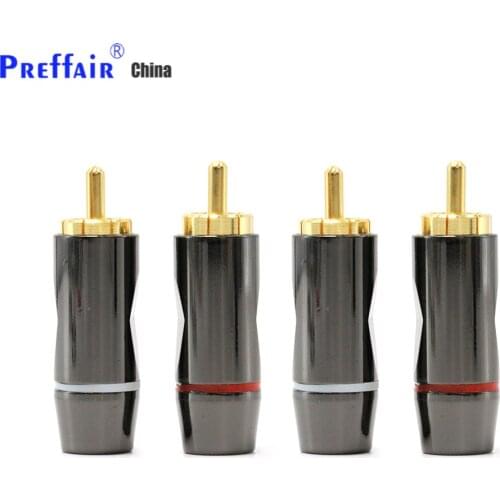 4PCS 24k Solder Gold plated RCA Connectors Gold Plated RCA Plug Audio Male Connector Cables