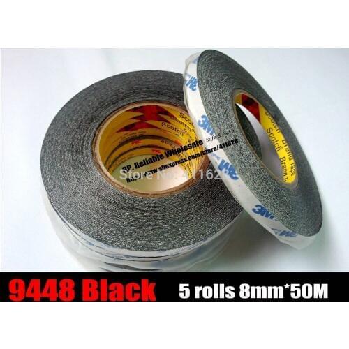 5 rolls (8mm*50M*0.15mm), 3M 9448 Black Double Coated Tissue Tape for phone/ tablet /mini pad /GPS Car Windows Dispaly Assemble