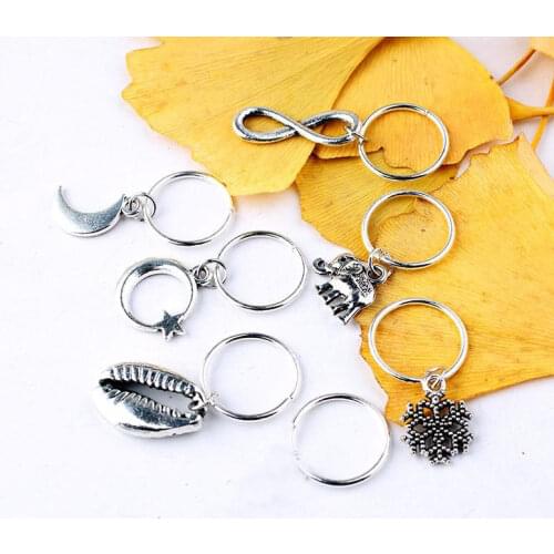 5 Pcs African Hair Braid Dreadlocks Bead Gold Silver Shell Stars Moon Hair Rings Braids Metal Pendant Decorative Accessories