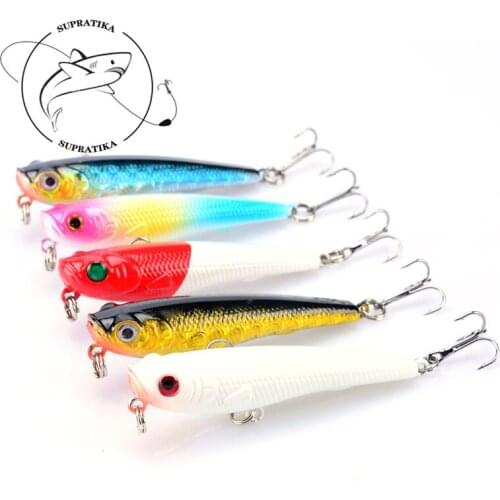 5Pcs/set 3D Eyes Sea Fishing Lures 6.5cm/7g Artificial Topwater Popper ABS Plastic Hard Bait Bionic Bait Wobbler 6#With Hook